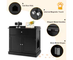 Costway Wood Cupboard Cat Storage Cabinet Enclosed Kitten Litter Box Pet House Furniture Sideboard Entryway w/Drawers Black