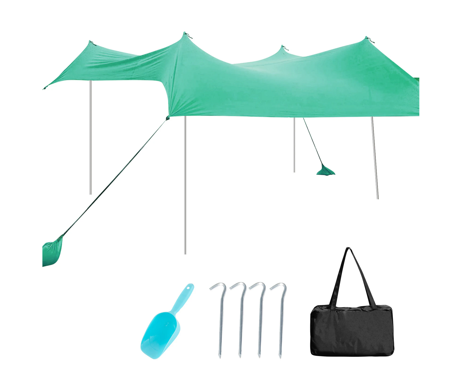 Costway Beach Sunshade Canopy UPF50+ Family Shelter Shade 3-4 Adults w/4 Poles Sandbags Peg Stakes Turquoise