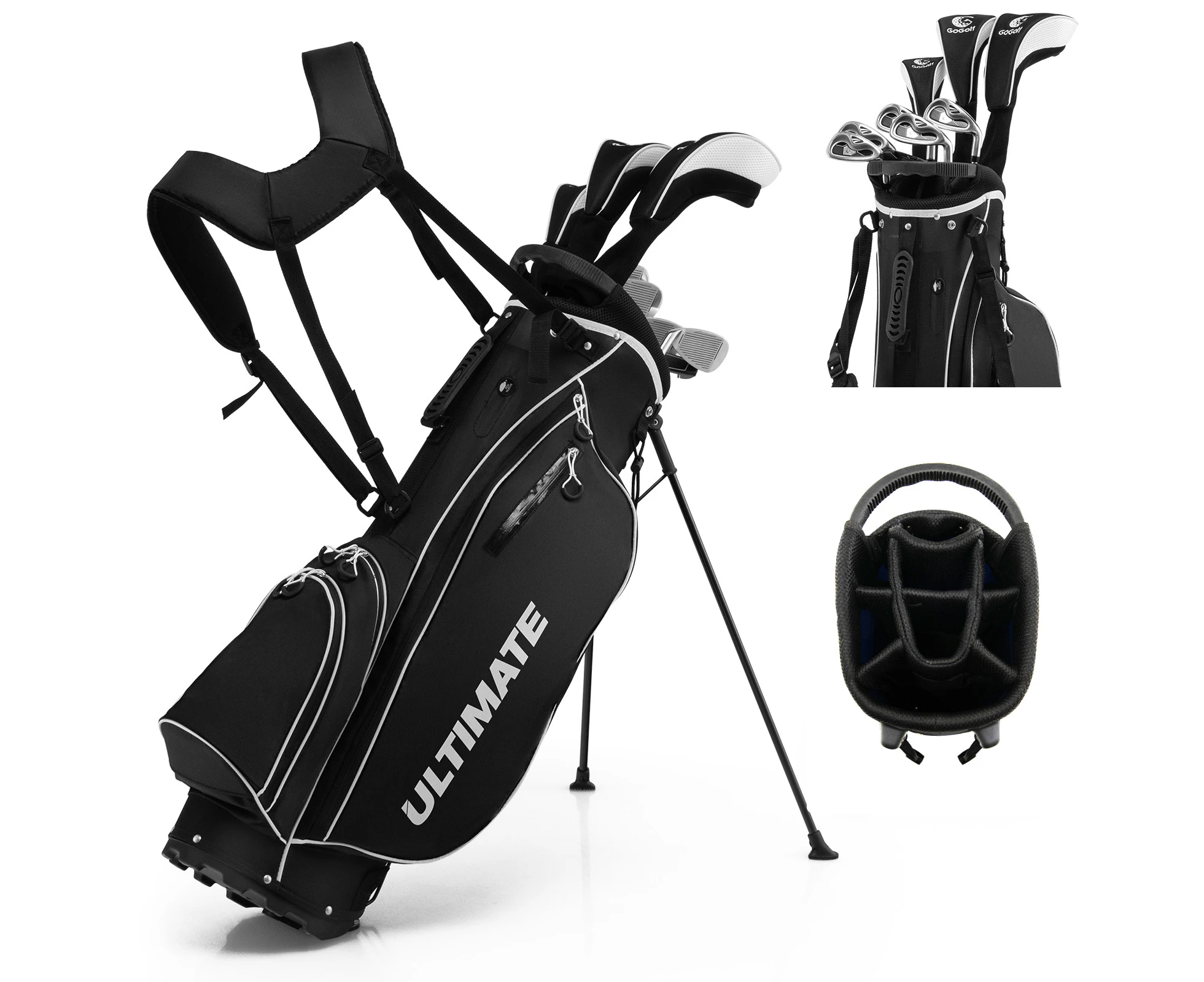 Costway Complete Men Golf Clubs Set Starters Pro w/Stand Bag 10 Pieces Alloy/Graphite Drive, Right Hand, Black