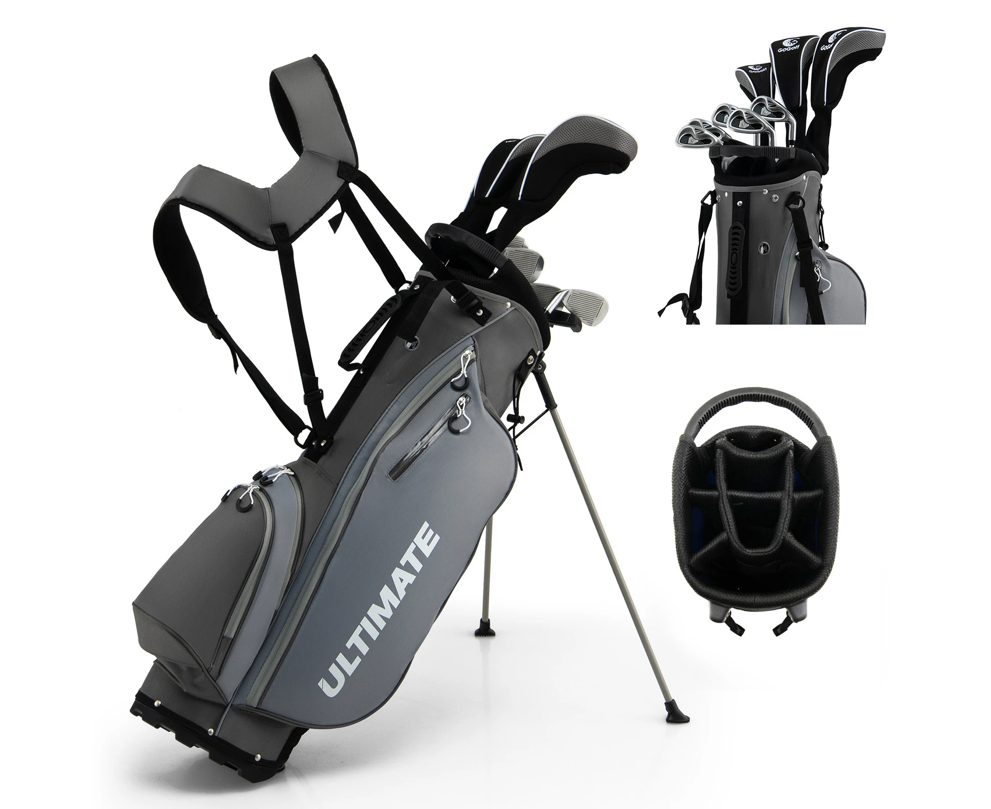 Costway Complete Men Golf Clubs Set Starters Pro w/Stand Bag 10 Pieces Alloy/Graphite Drive, Right Hand, Grey