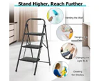 Costway 3-Step Folding Ladder Portable Stool Ladders Metal Heavy-Duty Stepladder 150kg Load Household w/Anti-Slip Pedal Handle Black