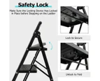 Costway 3-Step Folding Ladder Portable Stool Ladders Metal Heavy-Duty Stepladder 150kg Load Household w/Anti-Slip Pedal Handle Black