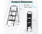 Costway 3-Step Folding Ladder Portable Stool Ladders Metal Heavy-Duty Stepladder 150kg Load Household w/Anti-Slip Pedal Handle Black