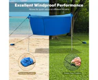 Costway Beach Sunshade Canopy UPF50+ Family Shelter Shade 6-7 Adults w/4 Poles Sandbags Peg Stakes Blue