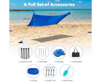 Costway Beach Sunshade Canopy UPF50+ Family Shelter Shade 6-7 Adults w/4 Poles Sandbags Peg Stakes Blue