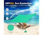 Costway Beach Sunshade Canopy UPF50+ Family Shelter Shade 6-7 Adults w/4 Poles Sandbags Peg Stakes Turquoise