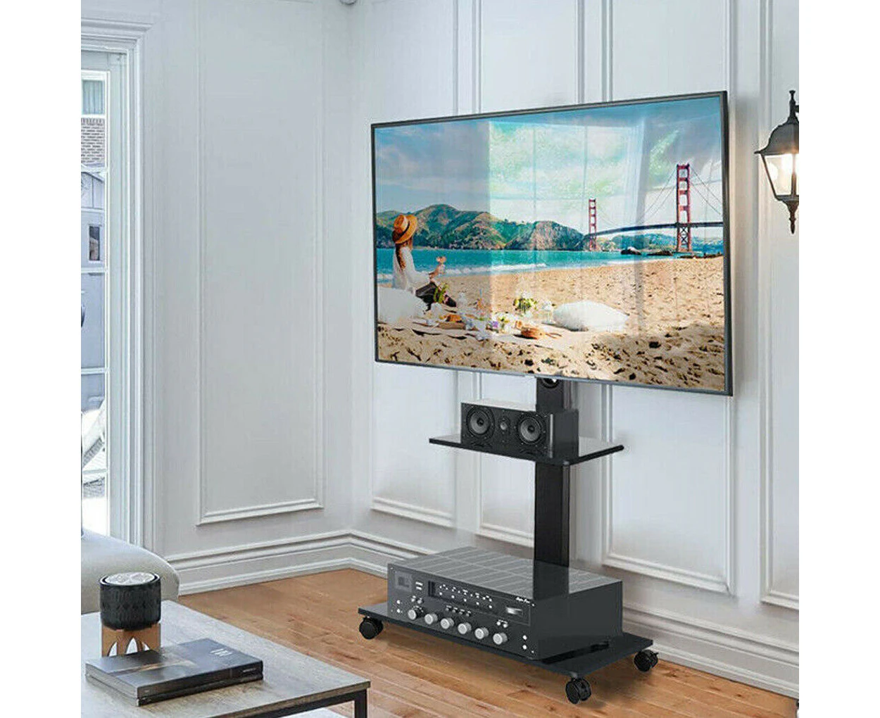 Rolling Trolley TV Floor Stand Portable Television w /Swivel VESA Bracket 32-70"