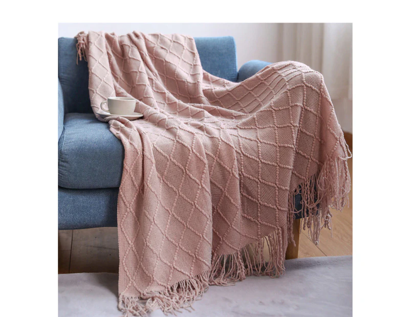 Knitted Decorative Throw Blanket for Couch Sofa Chair Bed, Soft Warm Comfy Throws Blankets Light Weight for Spring Summer Autumn - Dark pink