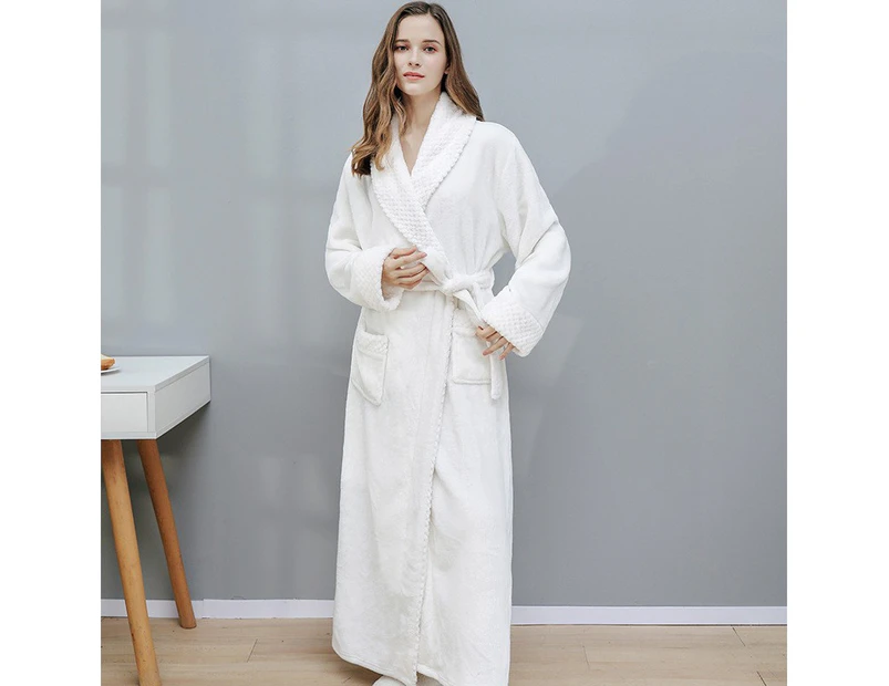 280GSM Soft Flannel Fleece Plush Robe - Full Length Long Bathrobes for Men and Women, Hug Sleep Cozy Weable Robes - White for  women