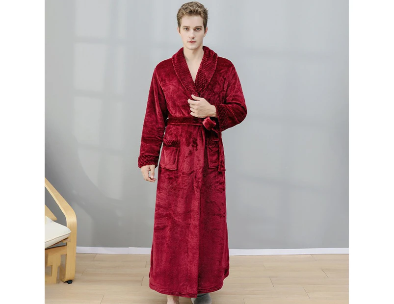 280GSM Soft Flannel Fleece Plush Robe - Full Length Long Bathrobes for Men and Women, Hug Sleep Cozy Weable Robes - Wine red for men