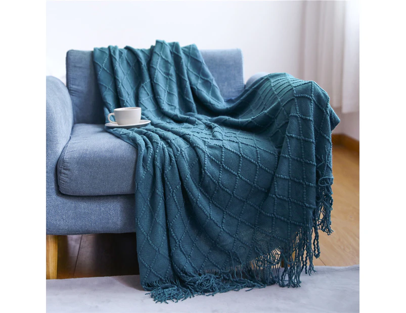 Knitted Decorative Throw Blanket for Couch Sofa Chair Bed, Soft Warm Comfy Throws Blankets Light Weight for Spring Summer Autumn - Morandi Blue