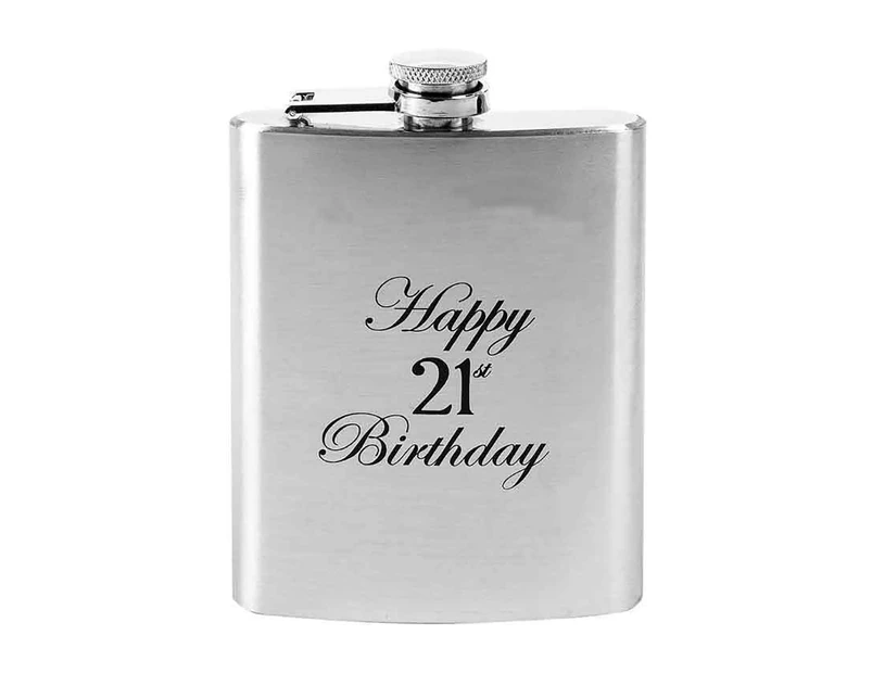 Hip Drinking Stainless Steel Flask Spirits Happy 21st Birthday Matte 7oz/210ml
