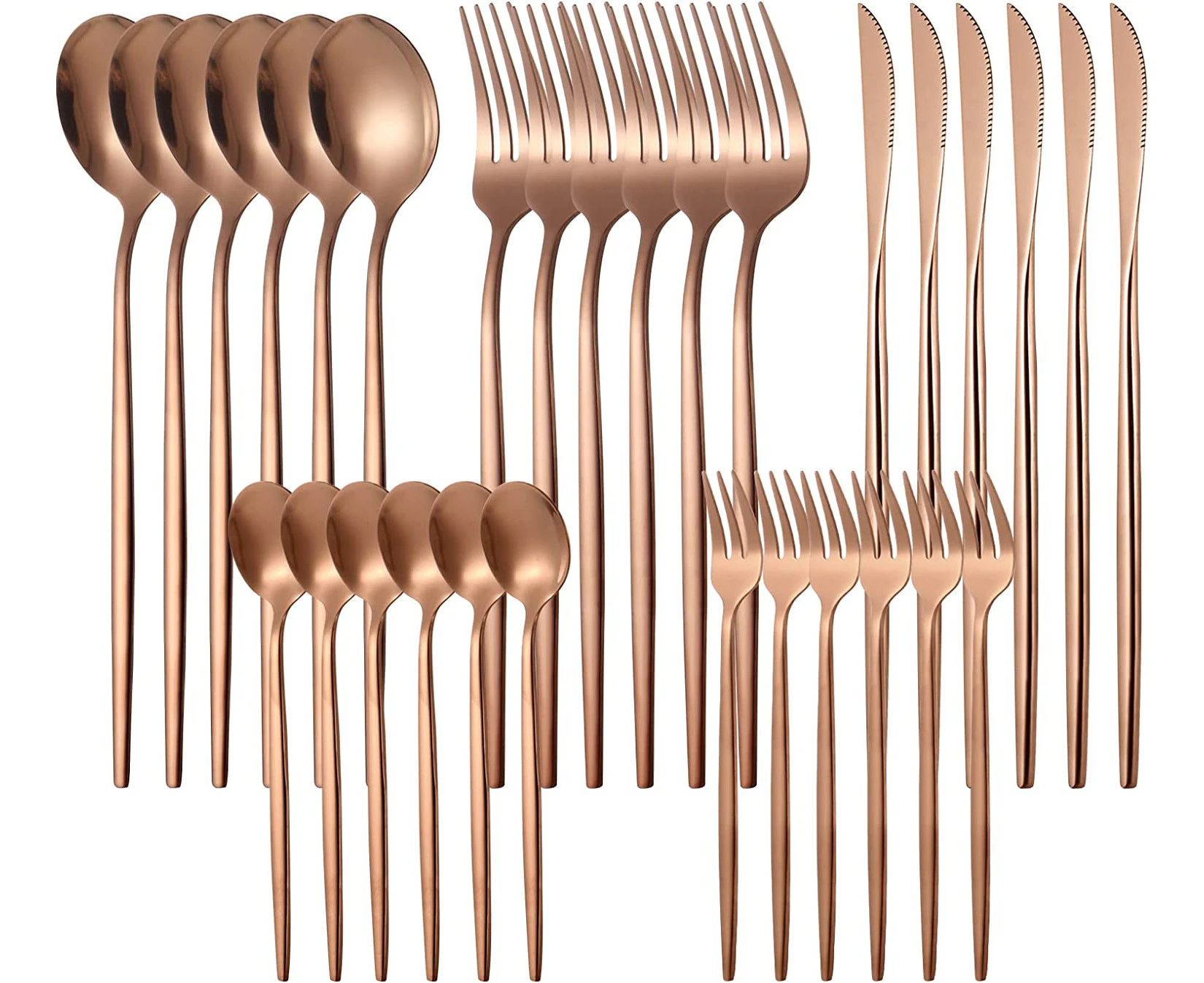 30 PCS Flatware Steak Knives Spoons and Forks Silverware Cutlery Set, Stainless Steel Utensils Set Basics Tableware,Dishwasher Safe-Rose Gold