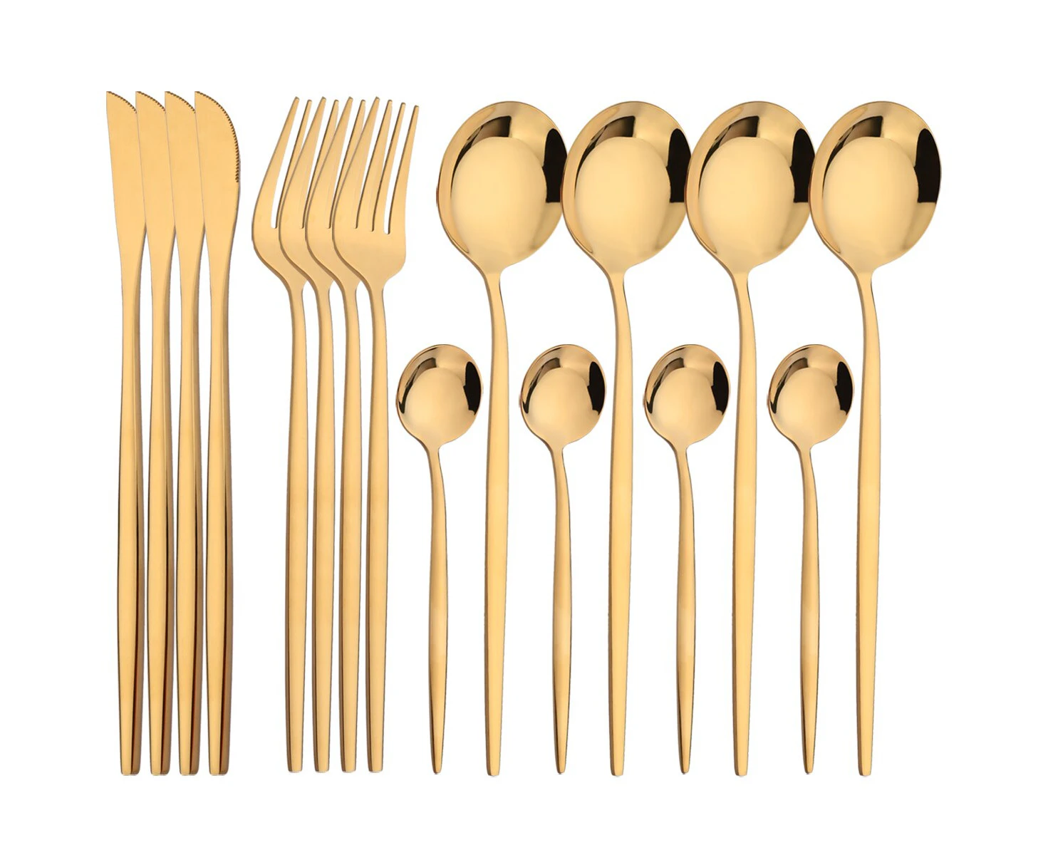 16Pcs Tableware Dinnerware Set Black Gold Cutlery Set Stainless Steel Fork Knife Teaspoon Dinner Silverware Kitchen Flatware Set --Gold