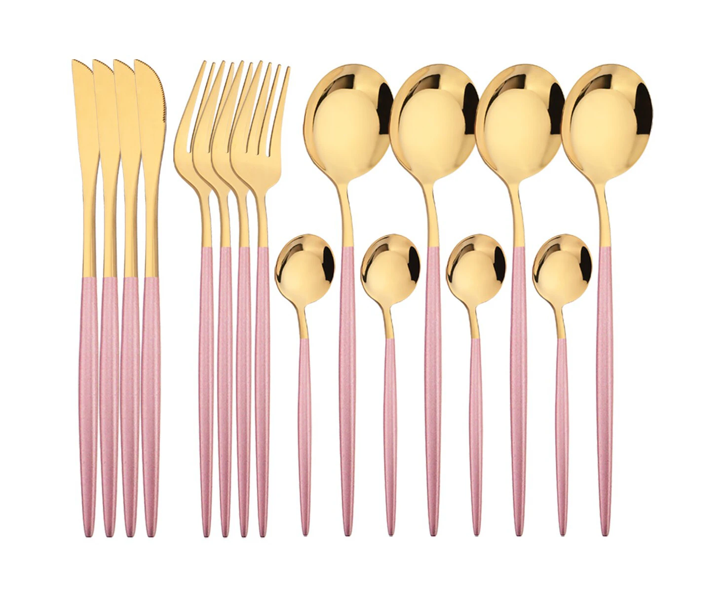 16Pcs Tableware Dinnerware Set Black Gold Cutlery Set Stainless Steel Fork Knife Teaspoon Dinner Silverware Kitchen Flatware Set --Pink Gold