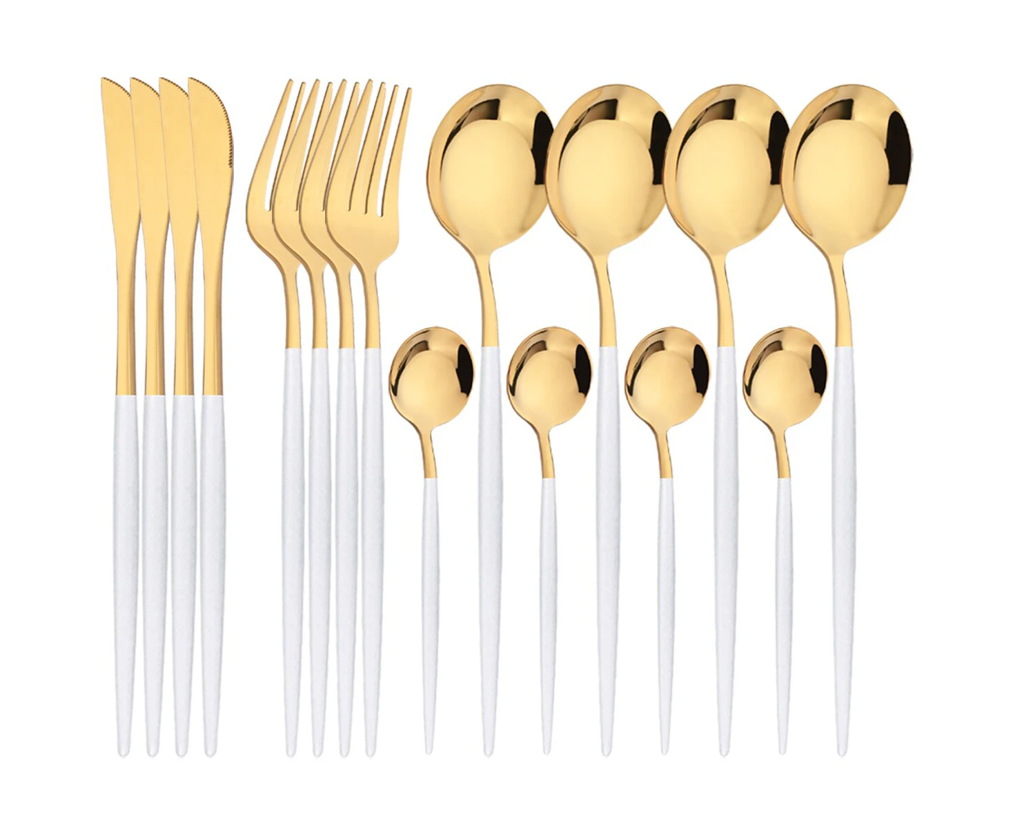 16Pcs Tableware Dinnerware Set Black Gold Cutlery Set Stainless Steel Fork Knife Teaspoon Dinner Silverware Kitchen Flatware Set --White Gold