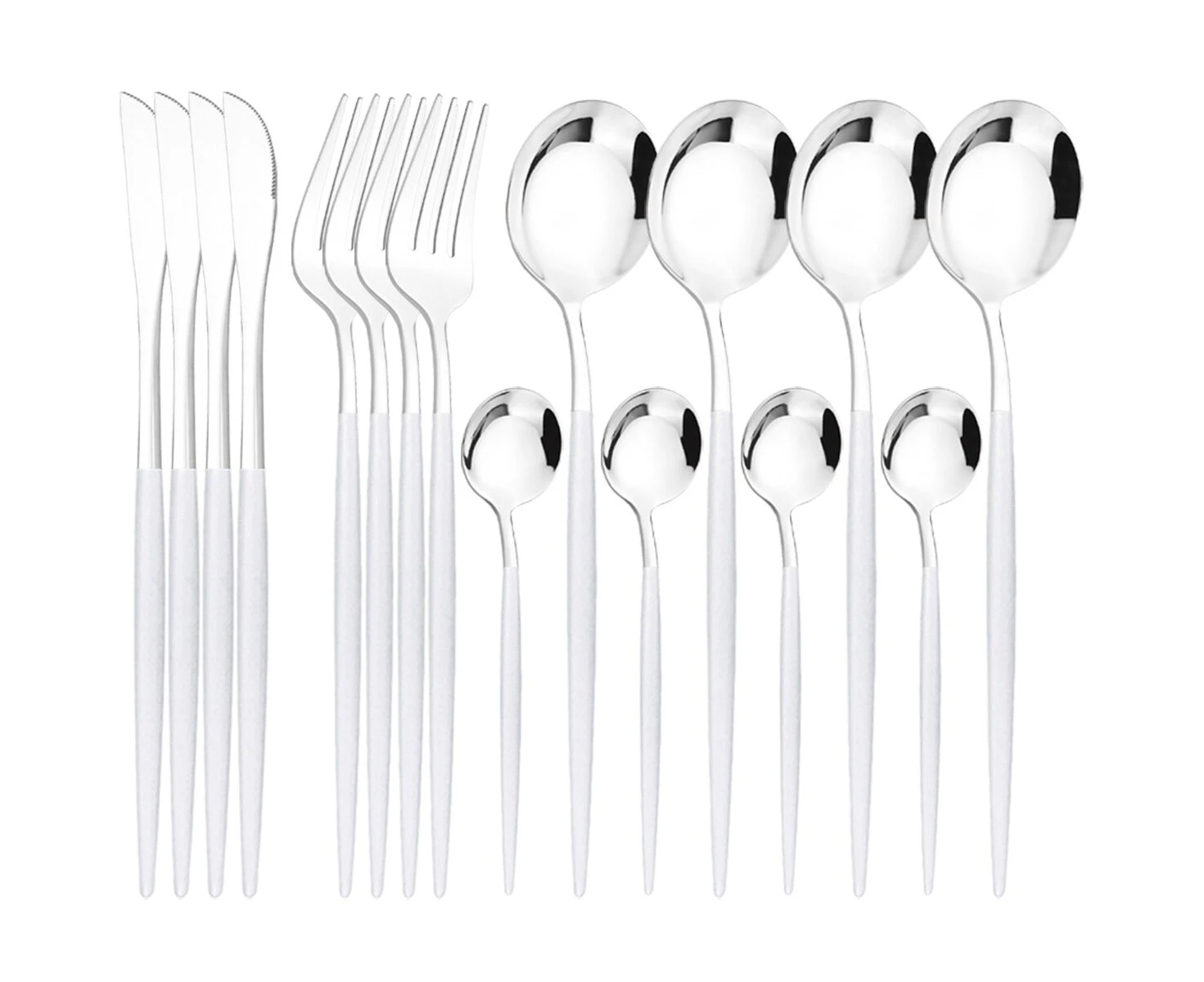 16Pcs Tableware Dinnerware Set Black Gold Cutlery Set Stainless Steel Fork Knife Teaspoon Dinner Silverware Kitchen Flatware Set --White Silver