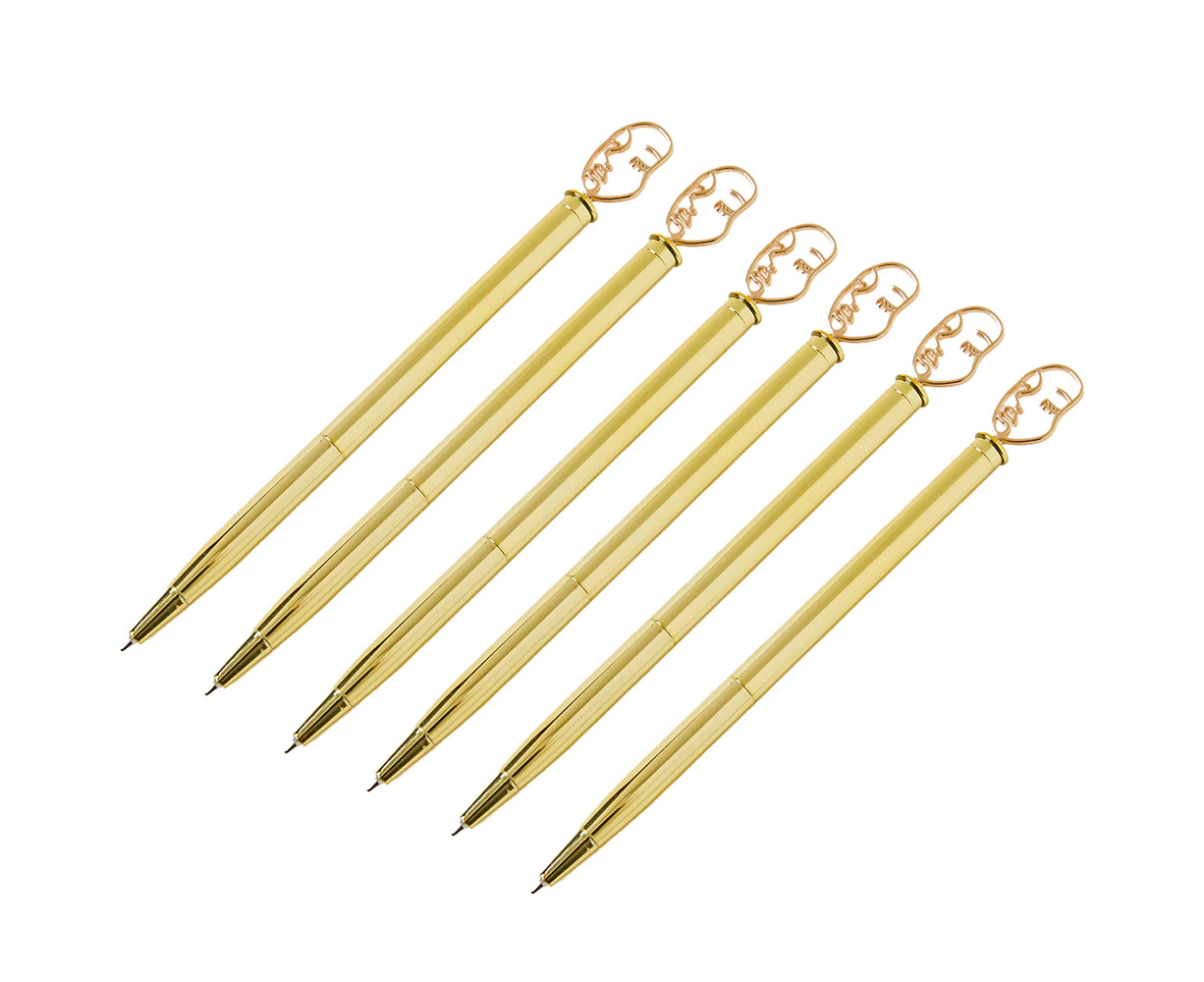 6x Pippa by Pilbeam Living 16cm Ballpen Moon Phase Writing Pen Face Topper Gold