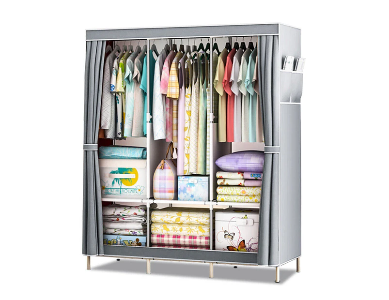 Large Portable Wardrobe Clothes Storage Organizer with 3 Hanging Rails & Shelves