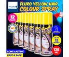 Party Central 12PCE Hair Spray Yellow Long Lasting Non-Sticky 125ml - Yellow
