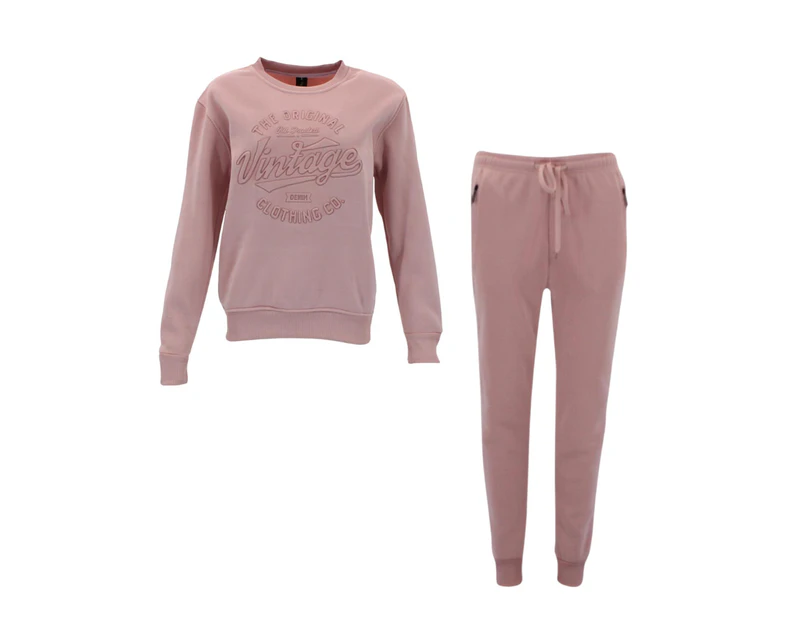 FIL Women's Fleece Tracksuit 2pc Set Loungewear - Vintage/Dusty Pink