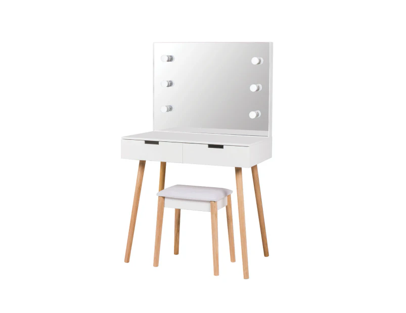 Home Master Dressing Table Set & Stool LED Bulb Vanity Mirror Stylish Design - White