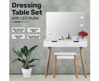 Home Master Dressing Table Set & Stool LED Bulb Vanity Mirror Stylish Design - White