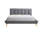 Queen Linen Fabric Deluxe Bed Frame Grey