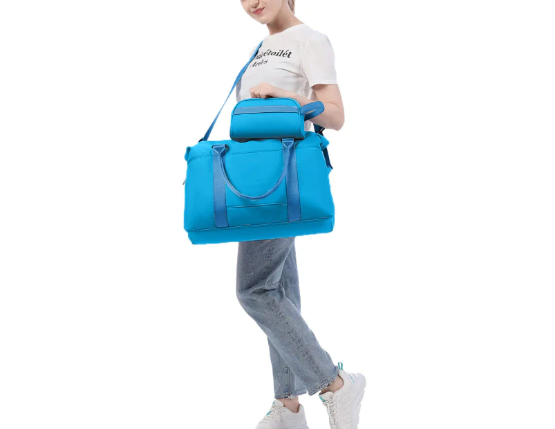 FancyGrab 2Pcs Travel Duffel Bag and Makeup Bag Set Weekender Bag Fitness Gym Bag with Wet Pocket Blue