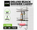 Home Master Shower Caddy Deluxe Black Rust Proof 3 Tier 28 x 58cm - Black