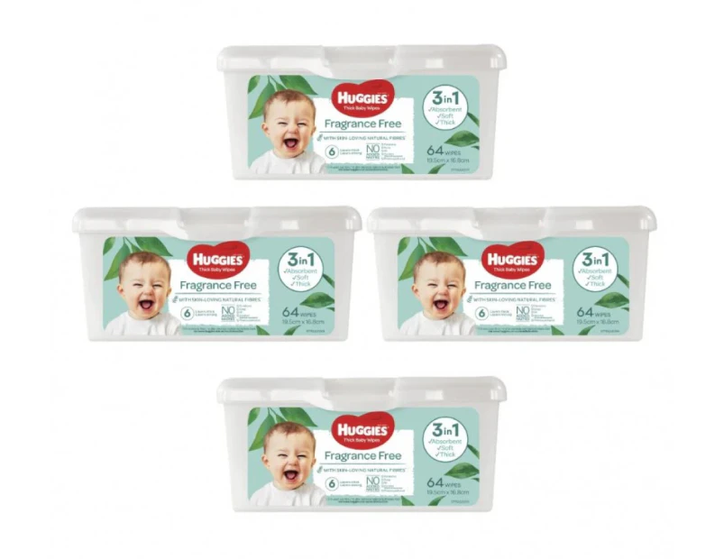 Huggies Thick Baby Wipes Refillable Tub Fragrance Free - Assorted Designs Carton (4 X 64Pk)