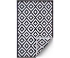 Aztec Black And White Monochrome Recycled Plastic Outdoor Rug