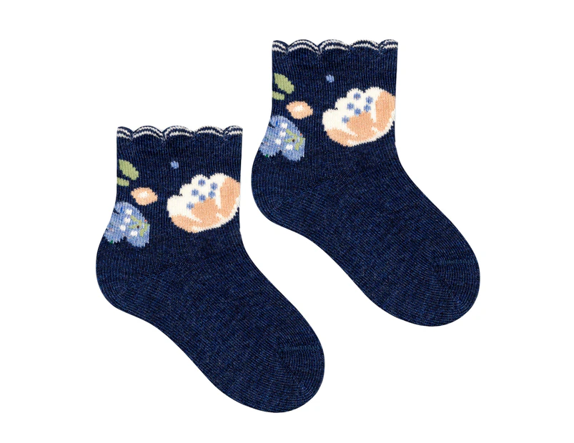 Baby Funny Patterns Cotton Socks | Steven | Soft Colourful Novelty Socks for Boys & Girls - Flowers (Denim) - Flowers (Denim)