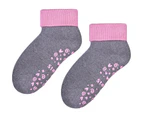 Baby Warm Socks with Grips | Steven | Breathable Lightweight Cute Design Non-Slip Socks | Waves/Paws/Twirls/Hearts Patterns - Grey / Pink - Grey / Pink