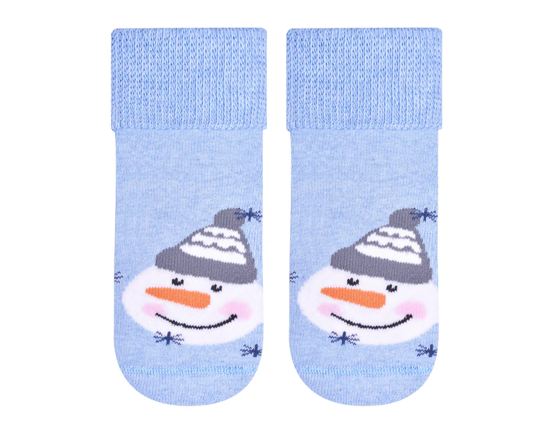1 Pair Baby Christmas Cotton Socks | Steven | Funny Xmas Novelty Socks | Snowmen, Gingerbread Man, Reindeer, Snowflakes Design - Snowman (Blue) - Snowman (Blue)