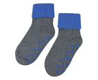 Baby Warm Socks with Grips | Steven | Breathable Lightweight Cute Design Non-Slip Socks | Waves/Paws/Twirls/Hearts Patterns - Grey / Blue - Grey / Blue