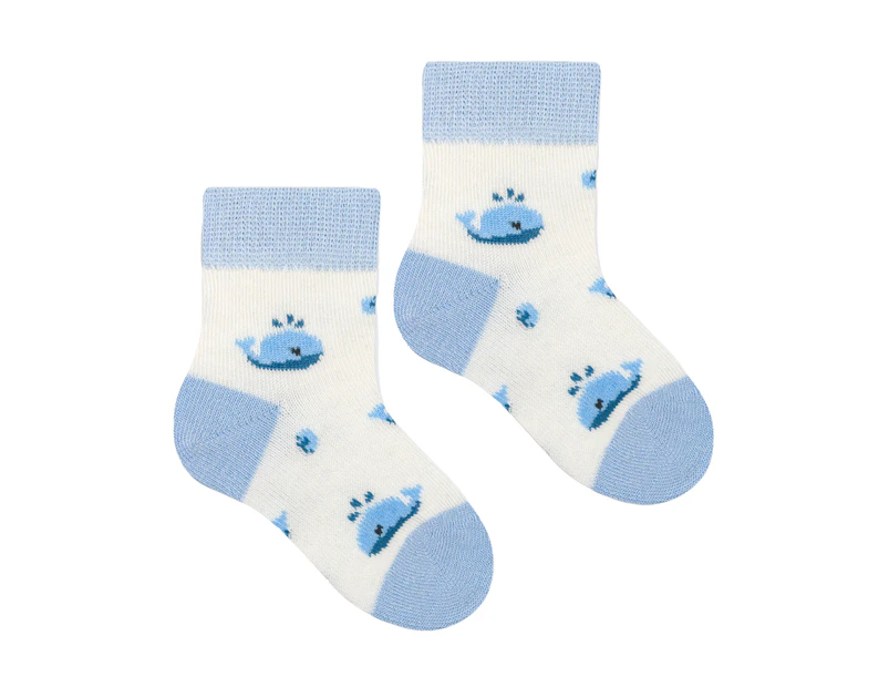 Baby Funny Patterns Cotton Socks | Steven | Soft Colourful Novelty Socks for Boys & Girls - Whale (Cream) - Whale (Cream)
