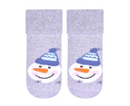 1 Pair Baby Christmas Cotton Socks | Steven | Funny Xmas Novelty Socks | Snowmen, Gingerbread Man, Reindeer, Snowflakes Design - Snowman (Grey) - Snowman (Grey)