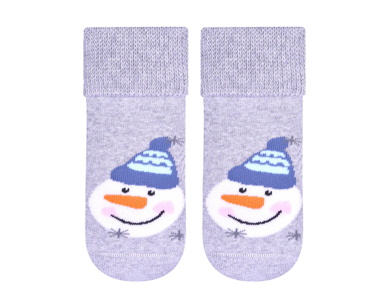 1 Pair Baby Christmas Cotton Socks | Steven | Funny Xmas Novelty Socks | Snowmen, Gingerbread Man, Reindeer, Snowflakes Design - Snowman (Grey) - Snowman (Grey)