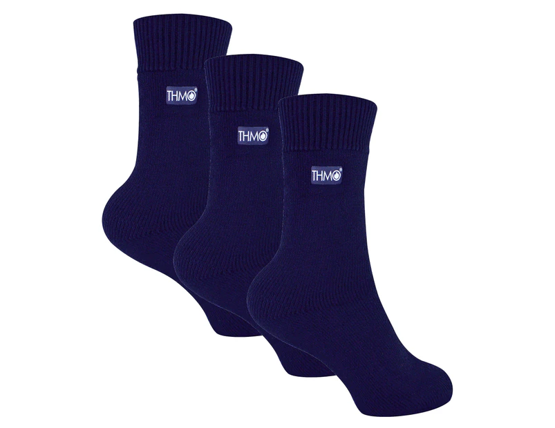3 Pairs Multipack Kids Thermal Socks | THMO | Ribbed Soft Top Fleece Fluffy Inner Warm Socks for Boys & Girls - Navy - Navy
