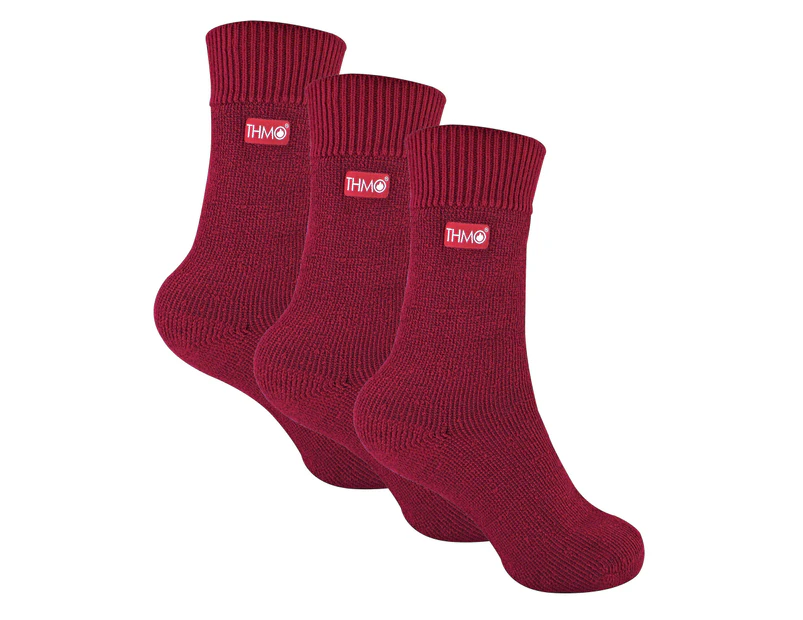 3 Pairs Multipack Kids Thermal Socks | THMO | Ribbed Soft Top Fleece Fluffy Inner Warm Socks for Boys & Girls - Fuchsia - Fuchsia