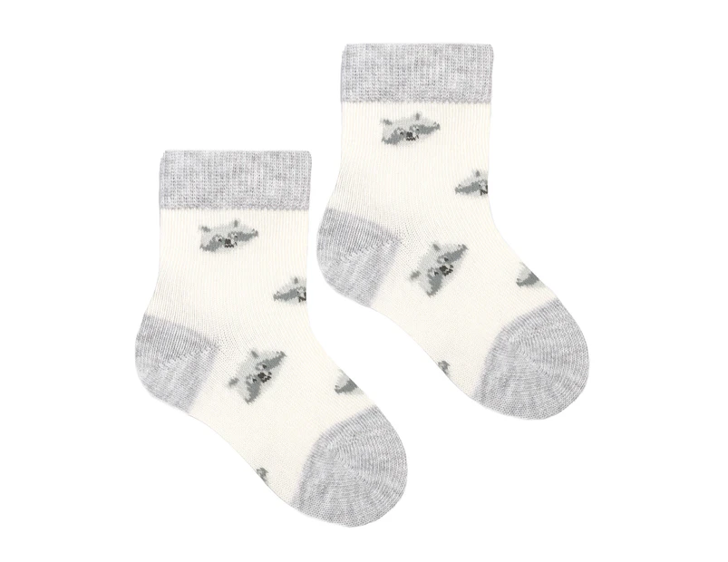 Baby Funny Patterns Cotton Socks | Steven | Soft Colourful Novelty Socks for Boys & Girls - Racoon (White) - Racoon (White)