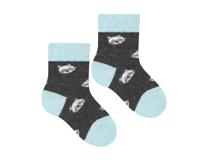 Baby Funny Patterns Cotton Socks | Steven | Soft Colourful Novelty Socks for Boys & Girls - Racoon (Grey) - Racoon (Grey)