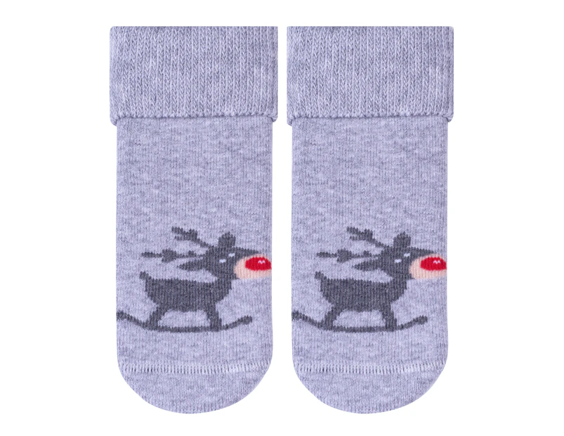 1 Pair Baby Christmas Cotton Socks | Steven | Funny Xmas Novelty Socks | Snowmen, Gingerbread Man, Reindeer, Snowflakes Design - Reindeer - Reindeer