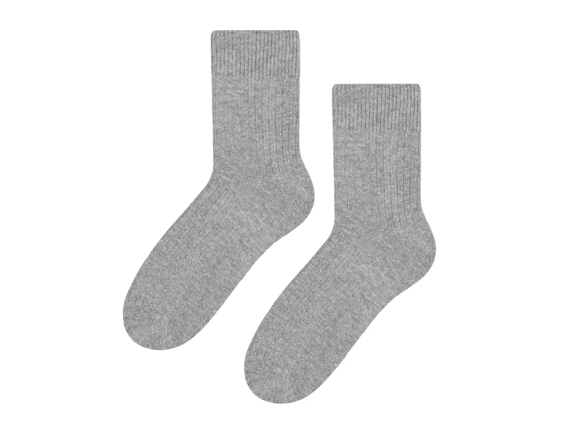 Mens Wool Dress socks | Steven | Breathable Knitted Ribbed Mid-Calf Warm Socks for Winter | Ideal Socks for Dress Shoes - Light Grey - Light Grey