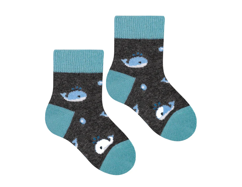 Baby Funny Patterns Cotton Socks | Steven | Soft Colourful Novelty Socks for Boys & Girls - Whale (Charcoal) - Whale (Charcoal)