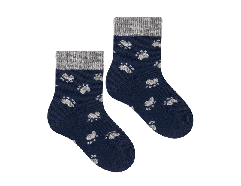 Baby Funny Patterns Cotton Socks | Steven | Soft Colourful Novelty Socks for Boys & Girls - Paws (Navy) - Paws (Navy)