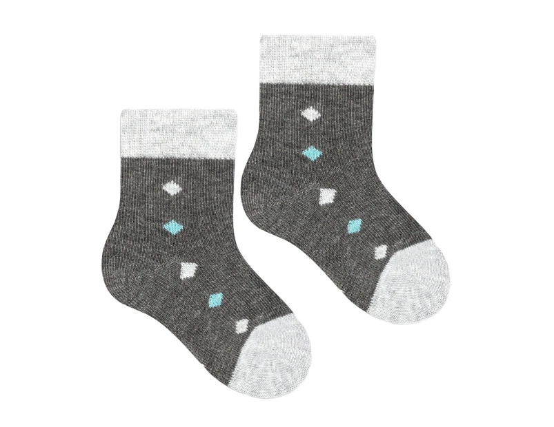 Baby Funny Patterns Cotton Socks | Steven | Soft Colourful Novelty Socks for Boys & Girls - Diamonds (Grey) - Diamonds (Grey)