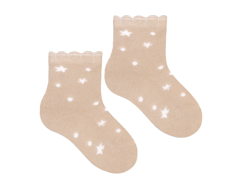 Baby Funny Patterns Cotton Socks | Steven | Soft Colourful Novelty Socks for Boys & Girls - Stars (Beige) - Stars (Beige)