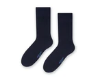 Mens Merino Wool Socks for Winter | Steven | Breathable Warm Knitted Ribbed Dress Socks | Ideal for Mens Dress Shoes - Navy - Navy